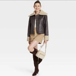 Universal Thread Women's Faux Leather Shearling Jacket Brown new 🆕